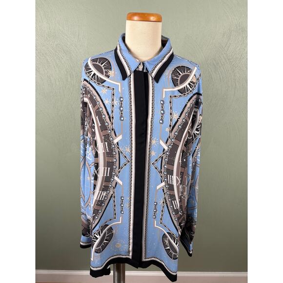 Chico's Shirt Blouse Women's Size 20/22 Blue Compass Zodiac Prague Astronomical - Picture 9 of 12